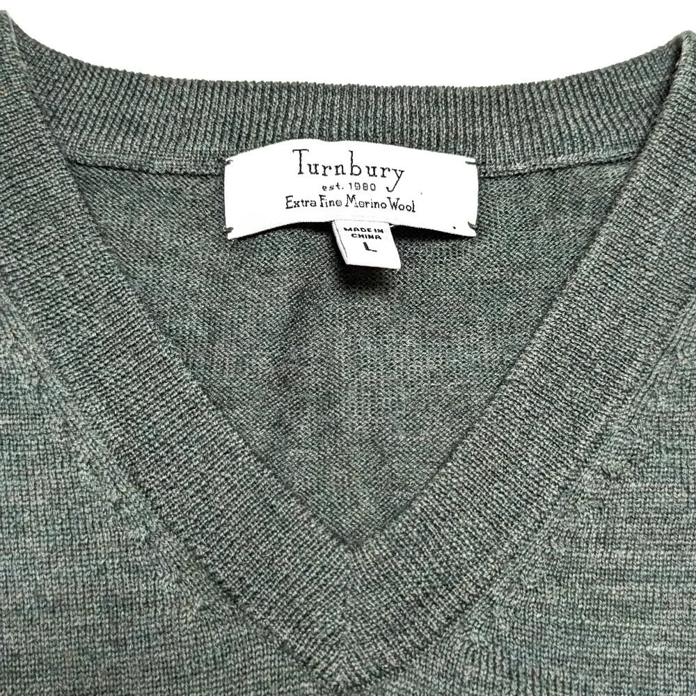 Turnbury Heather Green Large 100% Extra Fine Merino Wool Crewneck Large